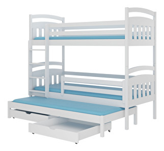 Patrová dětská postel 180x80 cm Aladar (s roštem a matrací) (bílá)