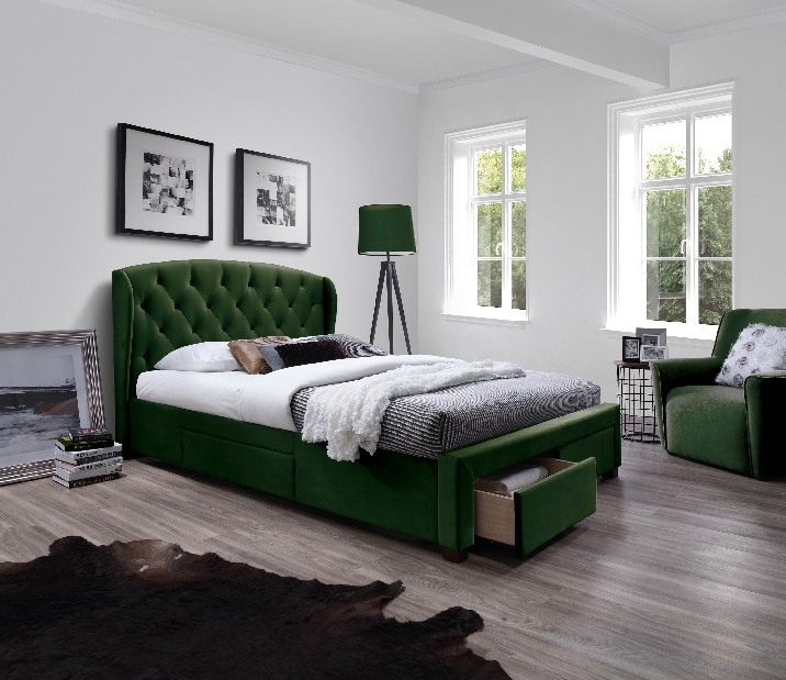 Manželská postel 160 cm Saron (tmavě zelená) (s roštem)