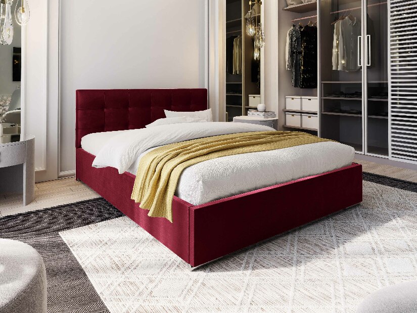 Manželská postel 160 cm Hermila (bordó) (s roštem a úložným prostorem)