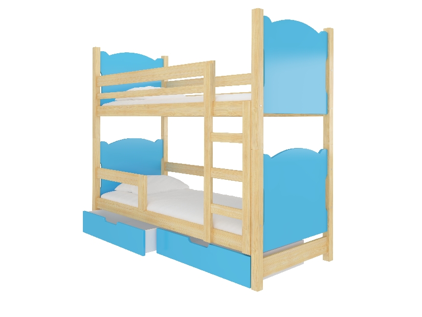 Patrová dětská postel 180x75 cm Marryann (s roštem a matrací) (borovice + modrá)