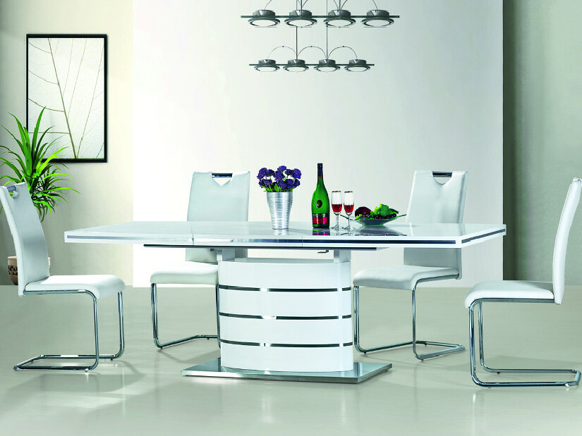Jídelní stůl Nott (lesk vysoký bílý) (pro 6 osob až 8 osob)
