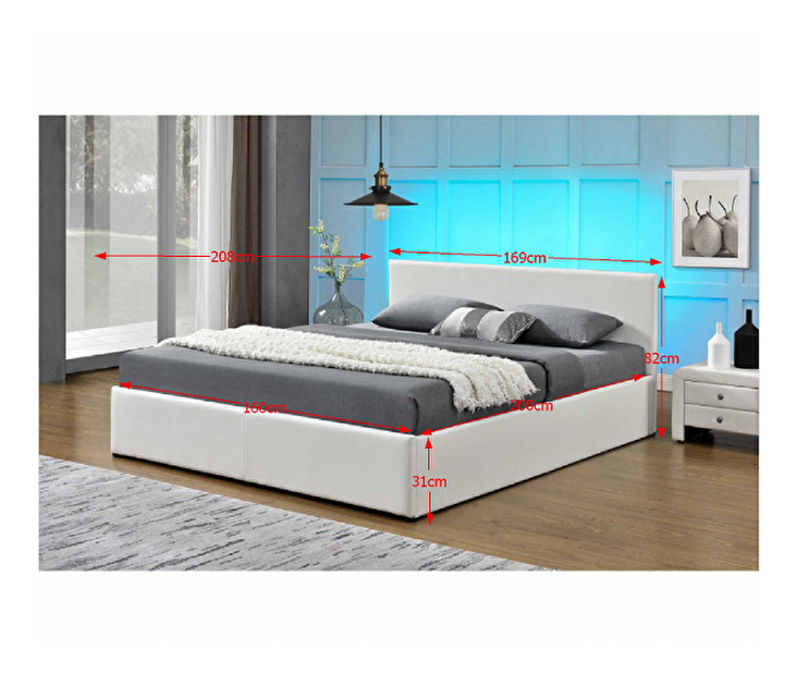 Manželská postel 160 cm Jada (s roštem, úl. prostorem a LED) *bazar