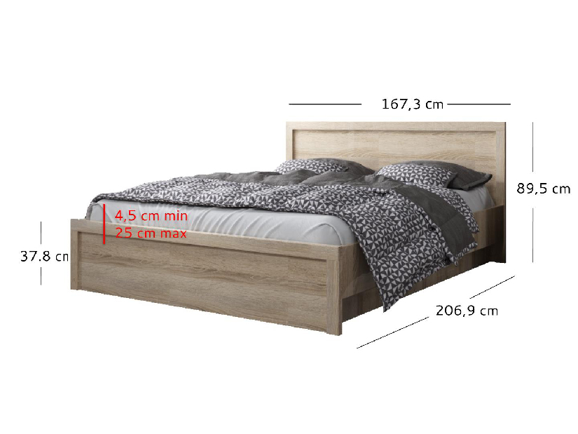Manželská postel 160 cm Jolene (dub sonoma) (s roštem)