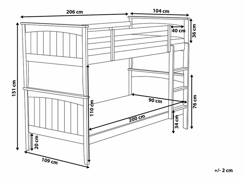 Patrová postel 90 cm Alf (tmavé dřevo) (s roštem)