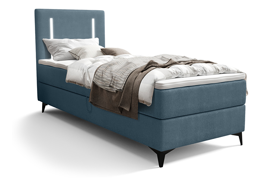 Jednolůžková postel 90 cm Ortega Comfort (světlomodrá) (s roštem a matrací, bez úl. prostoru) (s LED osvětlením)