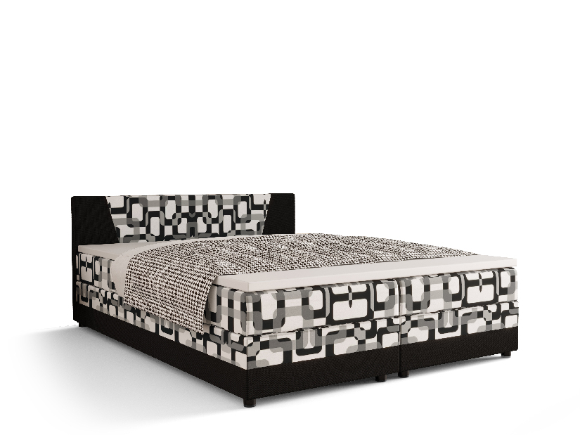Manželská postel Boxspring 140 cm Linda Comfort (vzor + černá) (s matrací a úložným prostorem)