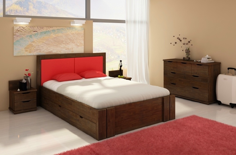 Manželská postel 180 cm Naturlig Manglerud High Drawers (buk)