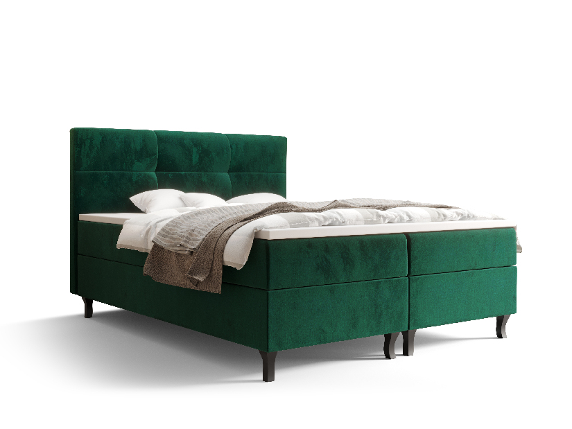 Manželská postel Boxspring 160 cm Lumba Comfort (olivová) (s matrací a úložným prostorem)