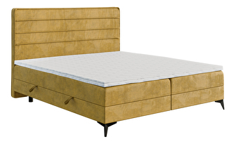 Manželská postel Boxspring 160 cm Horazio (žlutá) (s matrací a úl. prostorem)