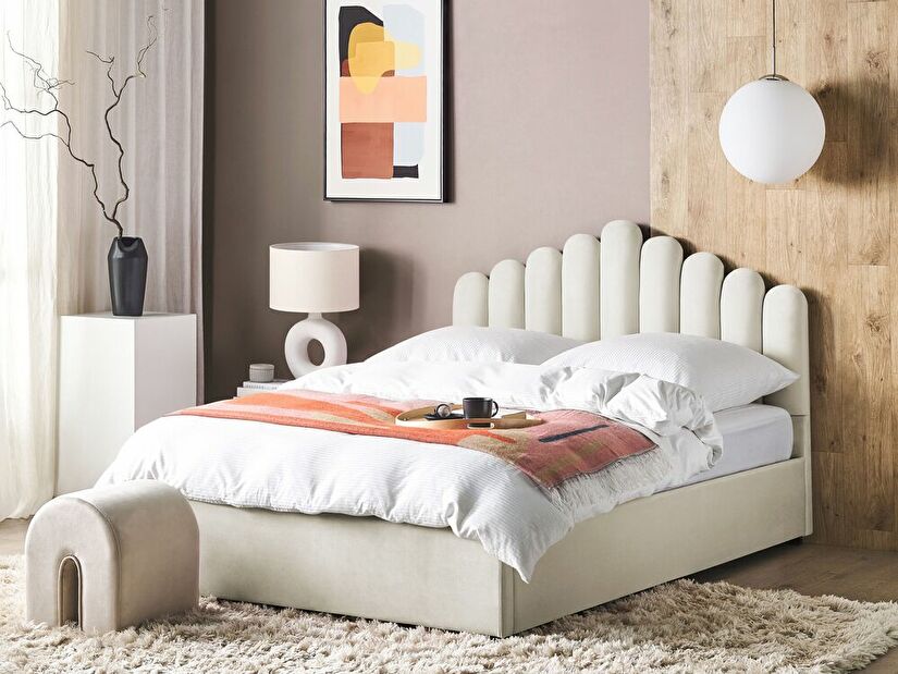 Manželská postel 180 cm Valhala (bílá) (s roštem a úložným prostorem)