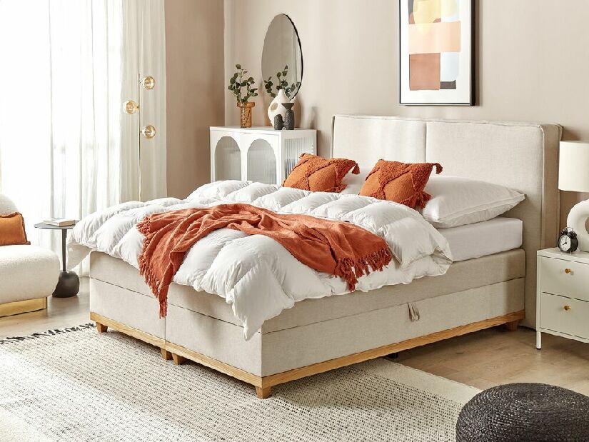 Manželská postel 160 cm Despina (béžová) (s roštem a matrací) (s úl. prostorem)