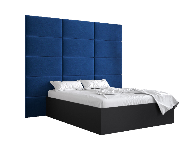 Manželská postel s čalouněným čelem 160 cm Brittany 1 (černá matná + modrá) (s roštem)