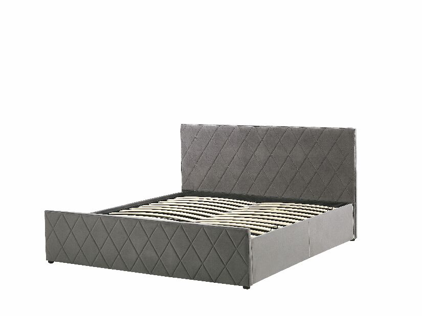 Manželská postel 160 cm ROFARIO (šedá) (samet) (s roštem a úl. prostorem)