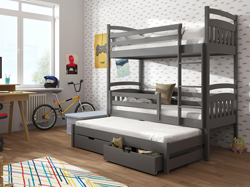 Dětská postel 90 cm ANIE (s roštem a úl. prostorem) (grafit)