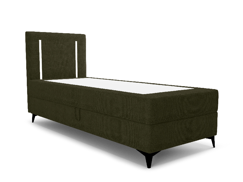Jednolůžková postel 90 cm Ortega Comfort (olivová zelená) (s roštem a matrací, s úl. prostorem) (s LED osvětlením)