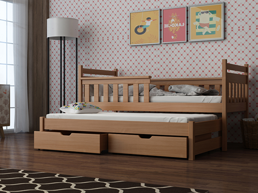 Dětská postel 80 cm DORIA (s roštem a úl. prostorem) (buk)