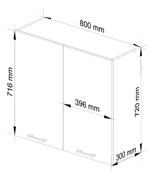 Horní kuchyňská skříňka Ozara W80 H720 (bílá + černý lesk)