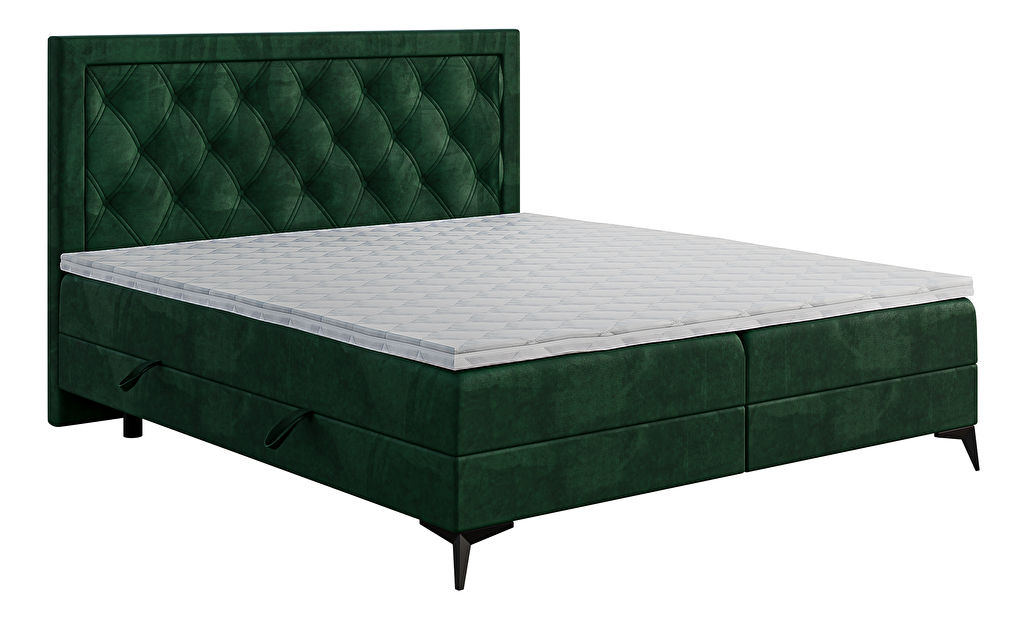 Manželská postel Boxspring 140 cm Dustin (tmavě zelená) (s matrací a úl. prostorem)