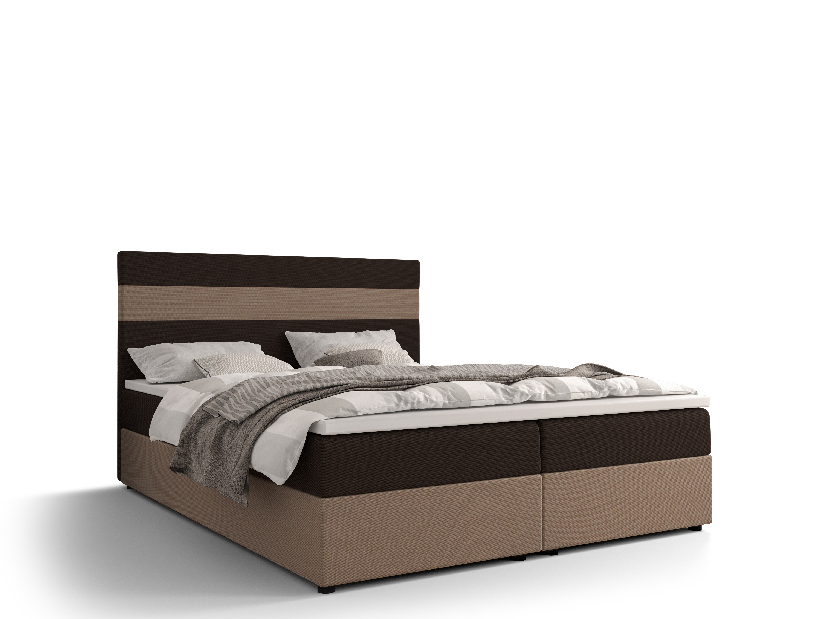 Manželská postel Boxspring 160 cm Locos (tmavě hnědá + světle hnědá) (s matrací a úložným prostorem)