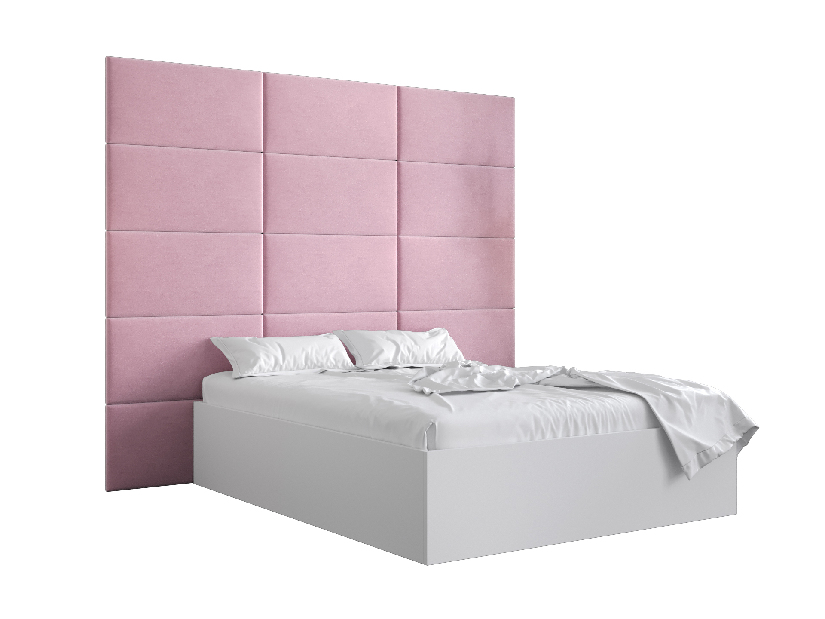 Manželská postel s čalouněným čelem 160 cm Brittany 1 (bílá matná + růžová) (s roštem)