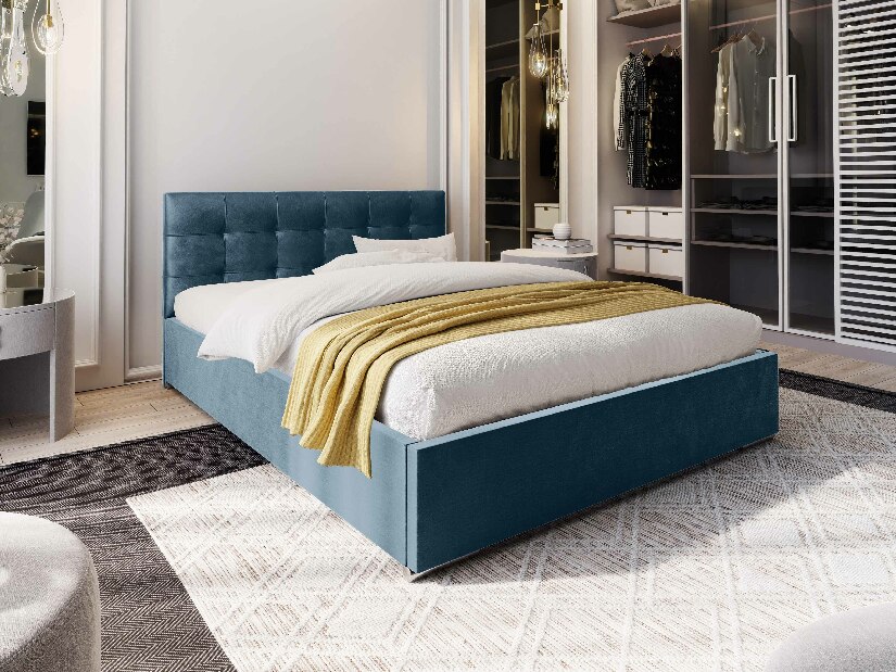 Manželská postel 160 cm Hermila (modrá) (s roštem a úložným prostorem)