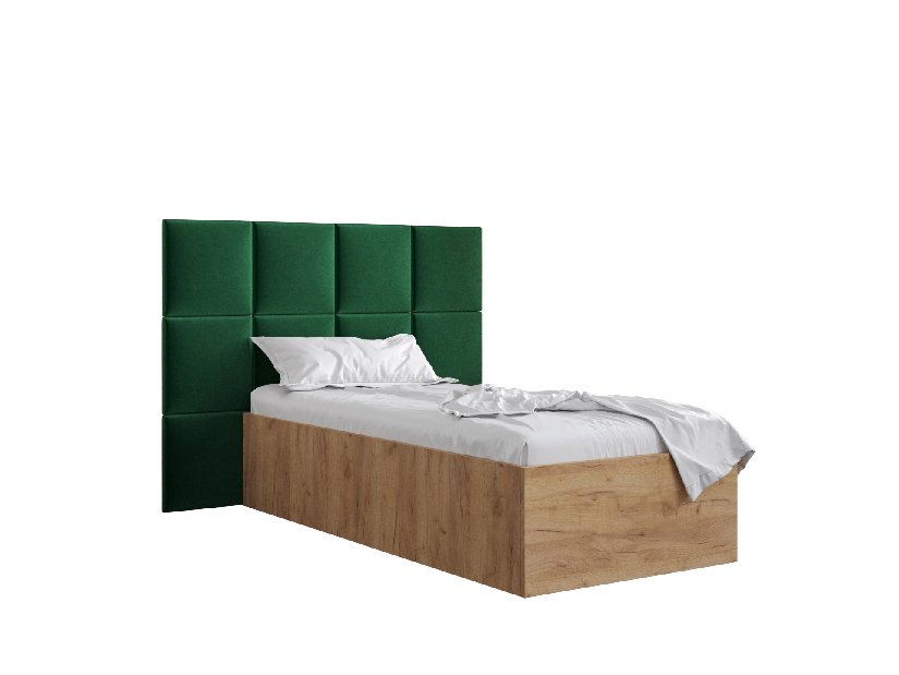 Jednolůžková postel s čalouněným čelem 90 cm Brittany 4 (dub craft zlatý + zelená) (s roštem)