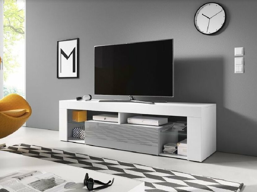 TV stolek/skříňka Liala (bílá + šedý lesk)