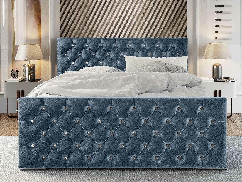 Manželská postel 160 cm Quintin (modrá) (s roštem a úložným prostorem)