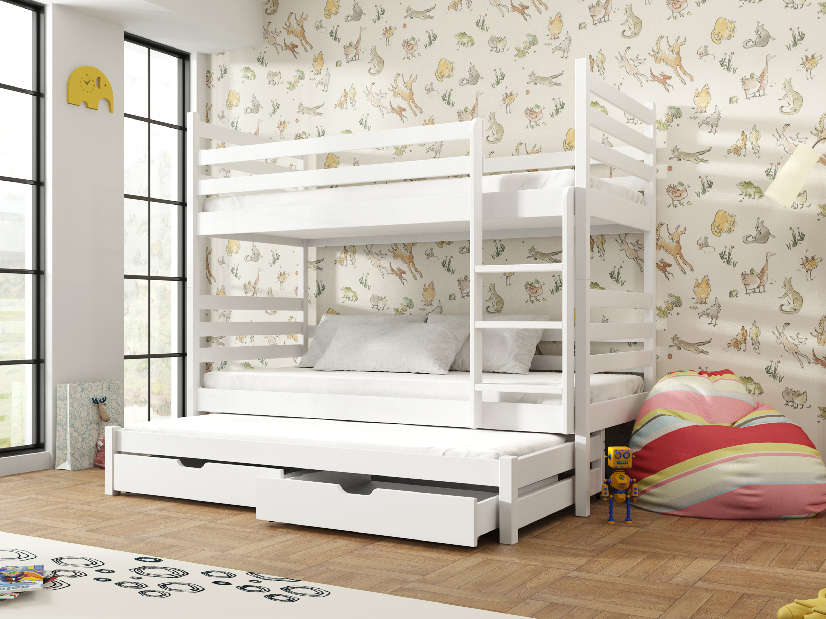 Dětská postel 90 cm TORI (s roštem a úl. prostorem) (bílá)