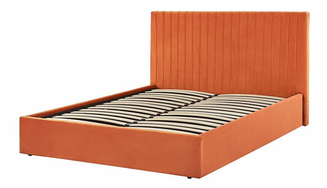 Manželská postel 140 cm Vakarine (oranžová) (s roštem a úložným prostorem)