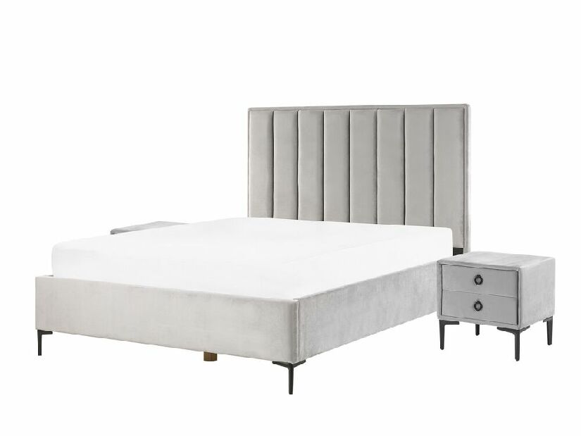 Manželská postel 180 cm SANAZA (šedá) (s roštem a noč. stolky)