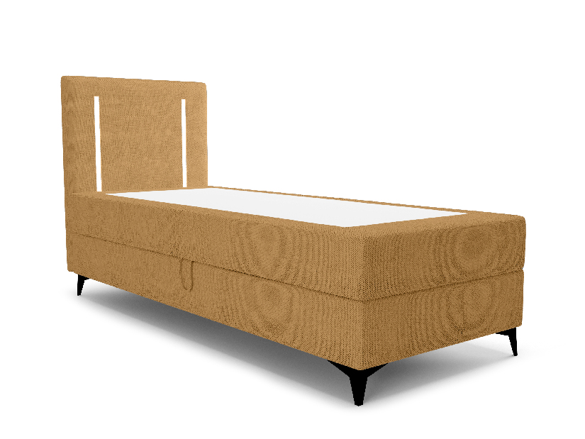 Jednolůžková postel 90 cm Ortega Bonell (hořčicová) (s roštem, s úl. prostorem) (s LED osvětlením)
