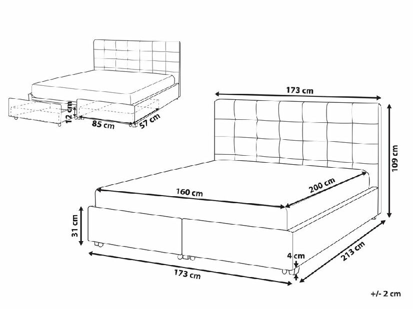 Manželská postel 160 cm Rhiannon (zelená) (s roštem a úložným prostorem)