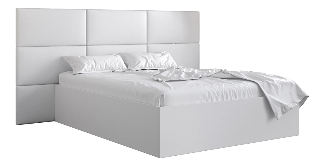 Manželská postel s čalouněným čelem 160 cm Brittany 2 (bílá matná + bílá) (s roštem)