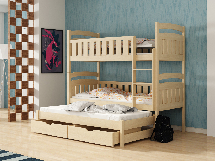 Dětská postel 90 cm OLLIE (s roštem a úl. prostorem) (borovice)