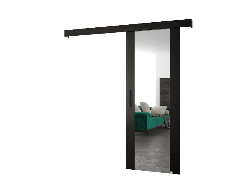 Posuvné dveře 90 cm Sharlene II (černá matná + černá matná + černá) (se zrcadlem)