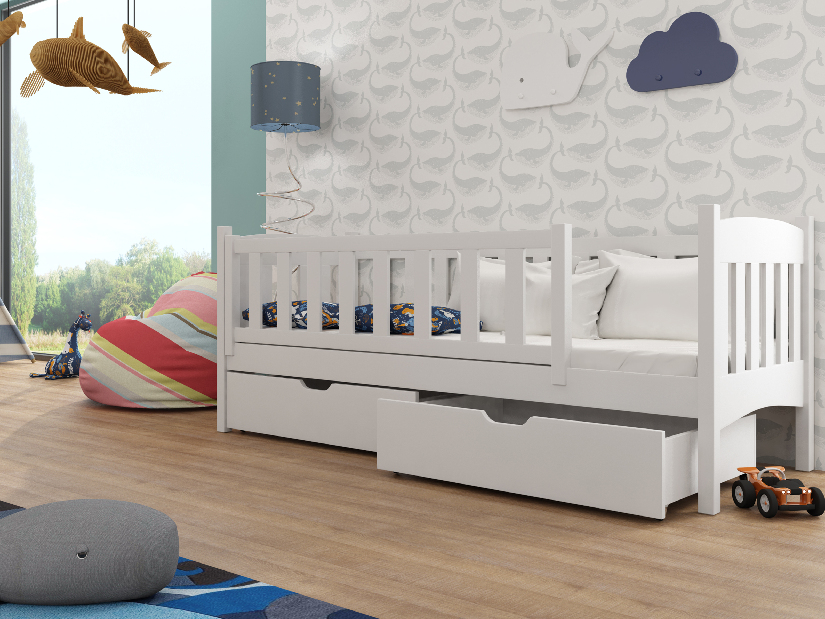 Dětská postel 80 cm Gussie (s roštem a úl. prostorem) (bílá)