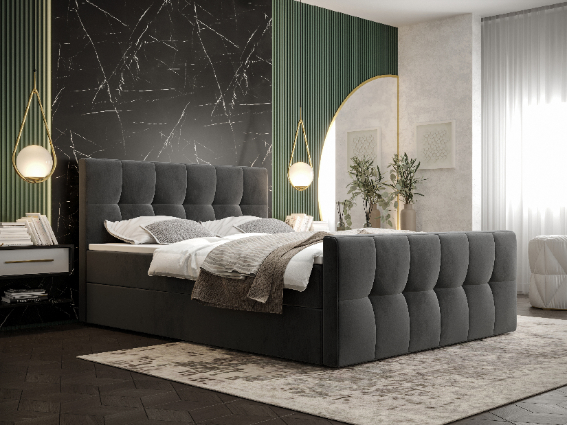Manželská postel Boxspring 180 cm Macheta (tmavě šedá) (s matrací a úložným prostorem)