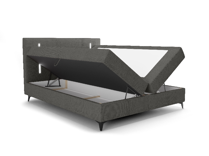 Manželská postel 200 cm Ortega Bonell (tmavě šedá) (s roštem, s úl. prostorem) (s LED osvětlením)