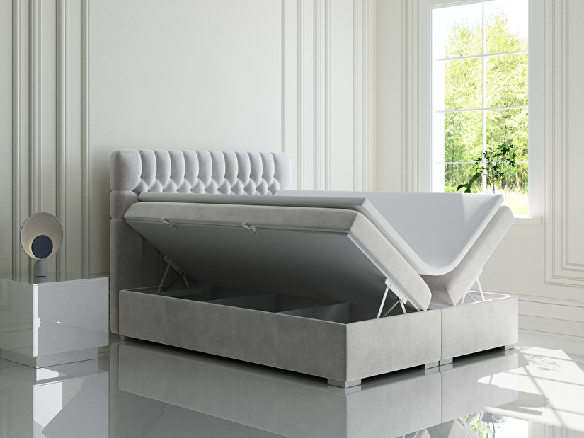Kontinentální postel 140 cm Daliny (světle šedá) (s úložným prostorem)