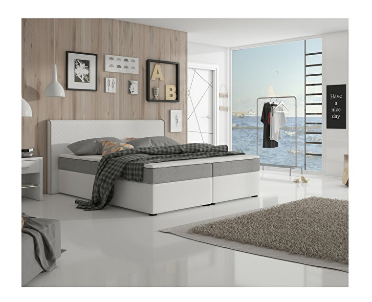 Manželská postel Boxspring 180 cm Namakyra Megakomfort (bílá + šedá) (s matrací a roštem)