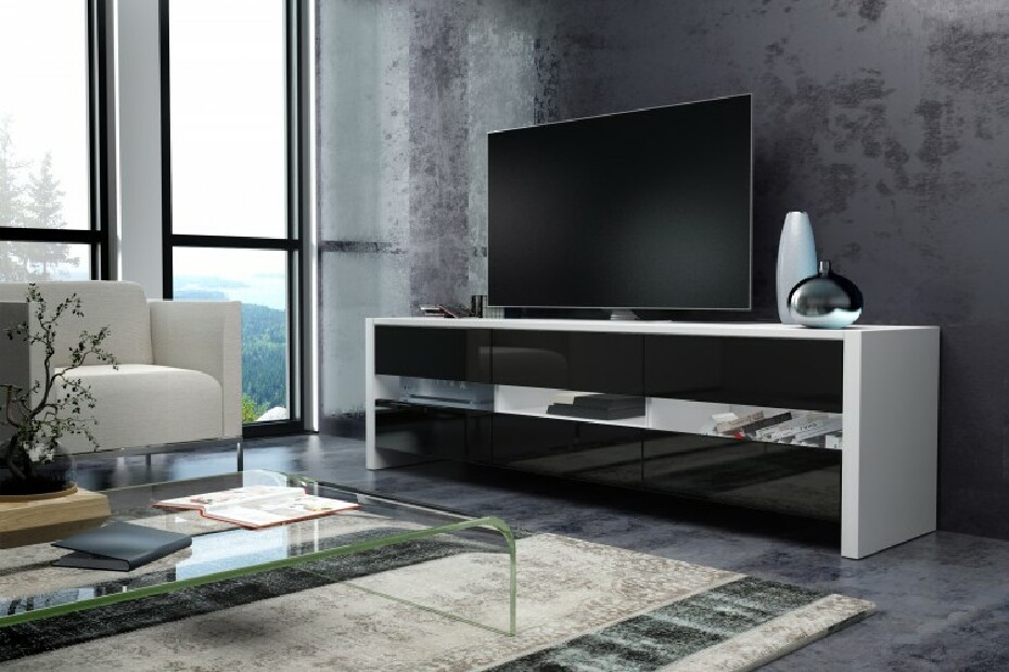 TV stolek/skříňka Fox (bílá + lesk černý)