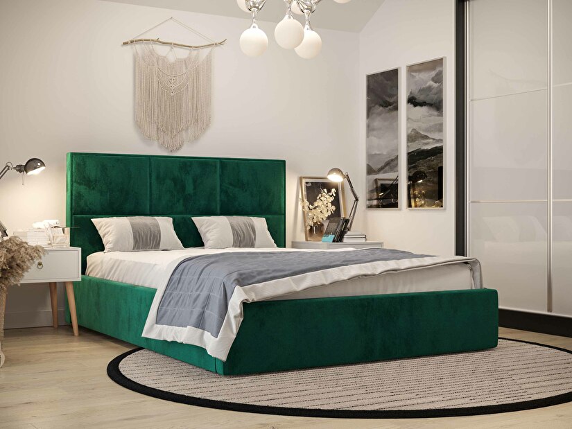 Manželská postel 180 cm Elna (tmavě zelená) (s roštem a úložným prostorem)