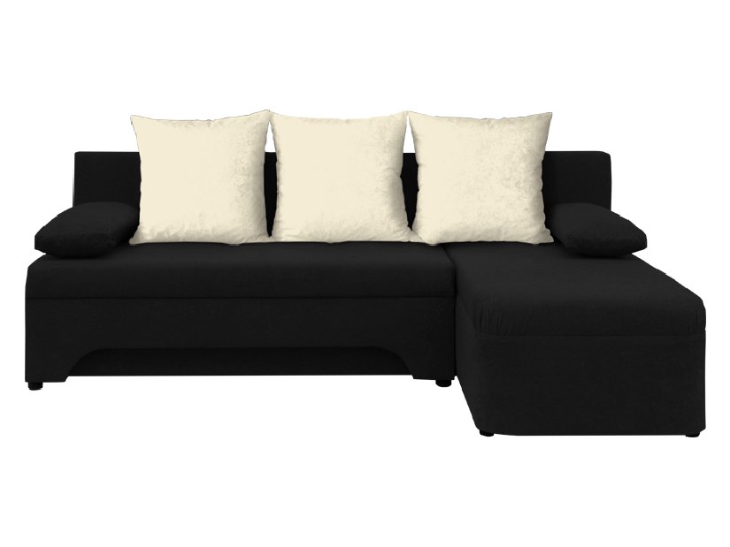 Rohová sedačka Saline černá + krémové polštáře (1 úložný prostor, pěna)