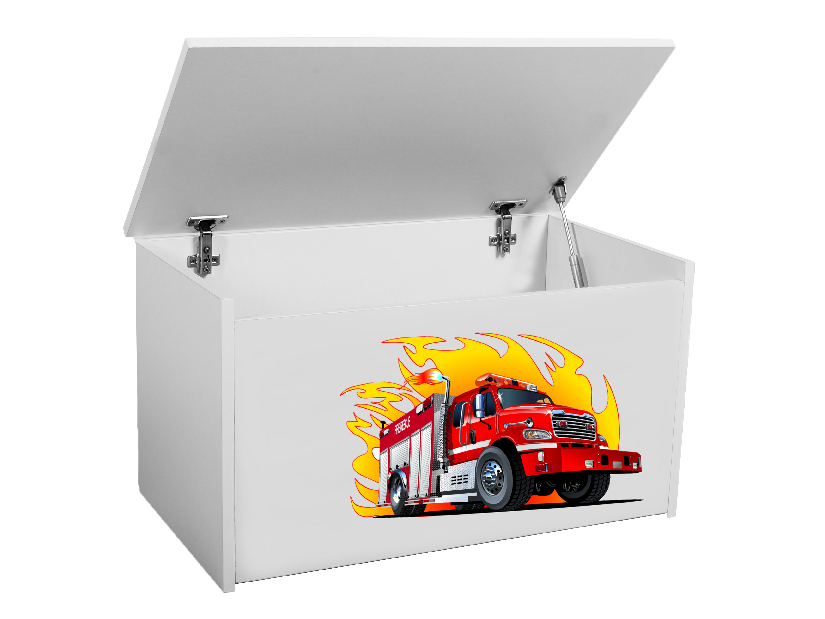 Úložný box pro děti Davina (bílá + hasičské auto )