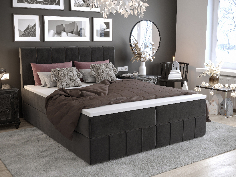 Manželská postel Boxspring 180 cm Barack (černá) (s matrací a úložným prostorem)