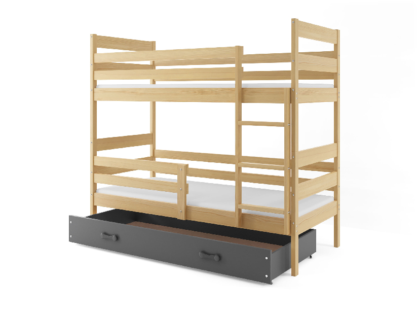 Patrová postel 90 x 200 cm Eril B (borovice + grafit) (s rošty, matracemi a úl. prostorem)
