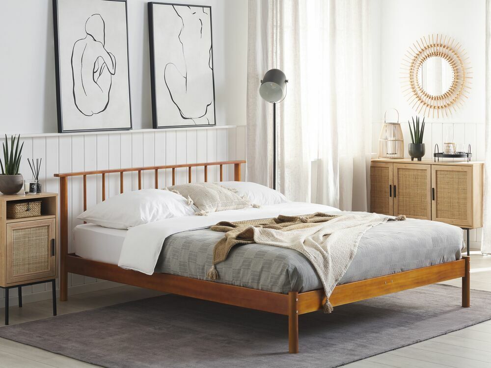 Manželská postel 140x200 cm Barbar (světlé dřevo) (s lamelami)