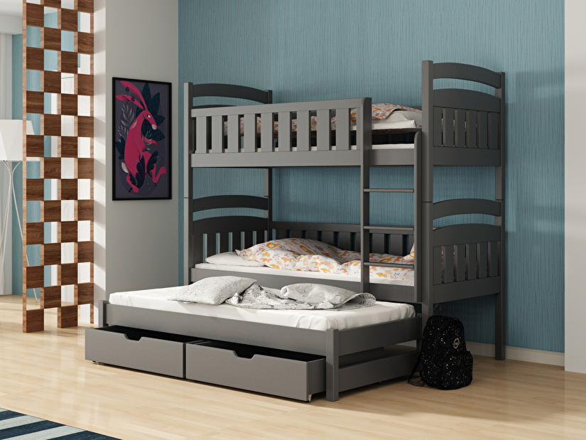 Dětská postel 80 cm OLLIE (s roštem a úl. prostorem) (grafit)