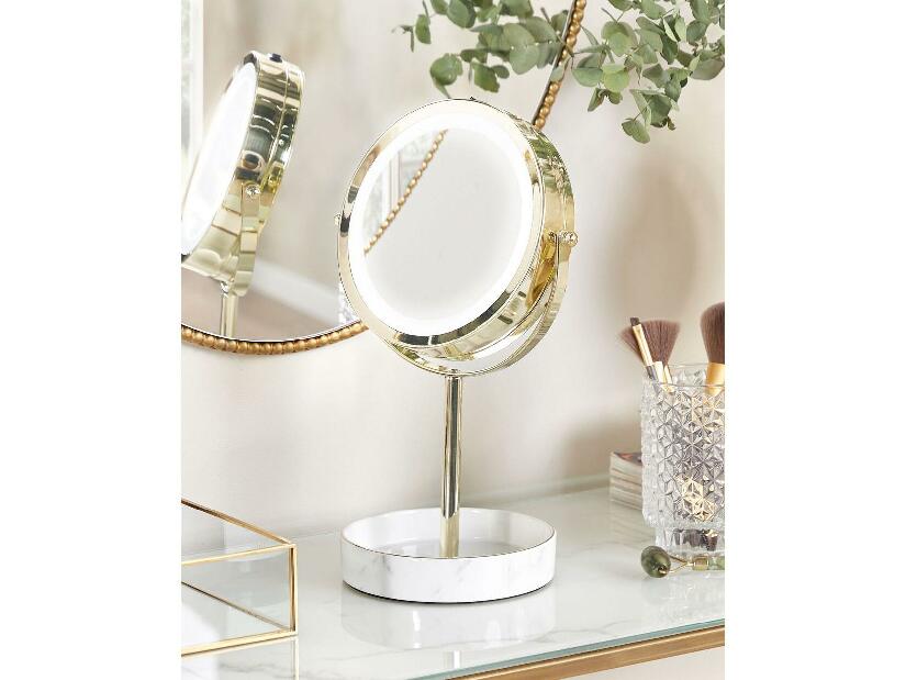 Kosmetické zrcadlo Shevaun (zlatá + bílá) (s LED osvětlením)